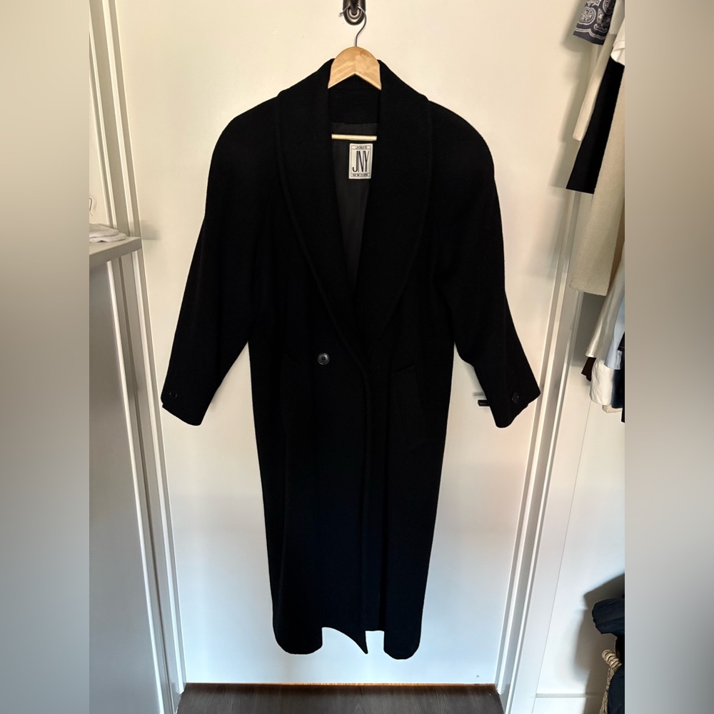 Vintage 100% Wool JNJ Black Long Wool Coat